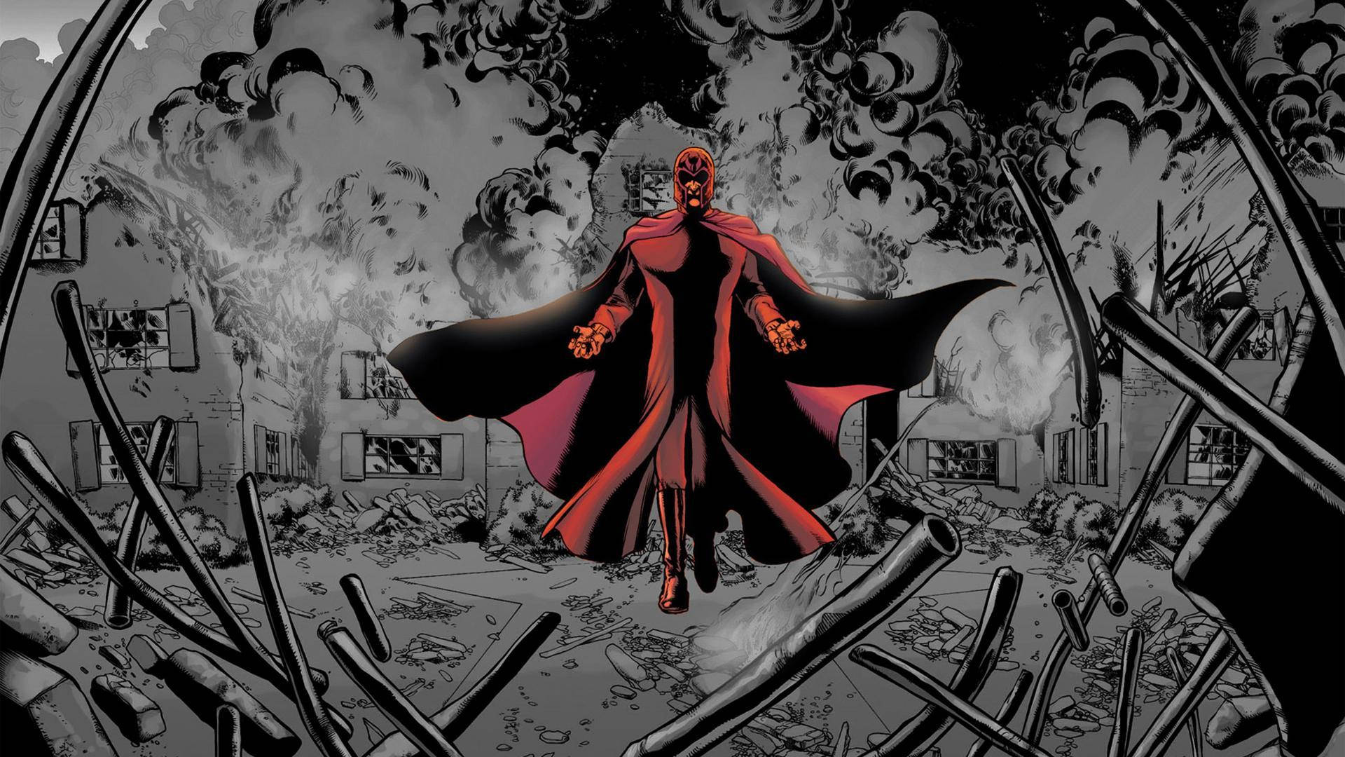 Magneto, red-robed, rubble, Full HD Desktop Wallpaper