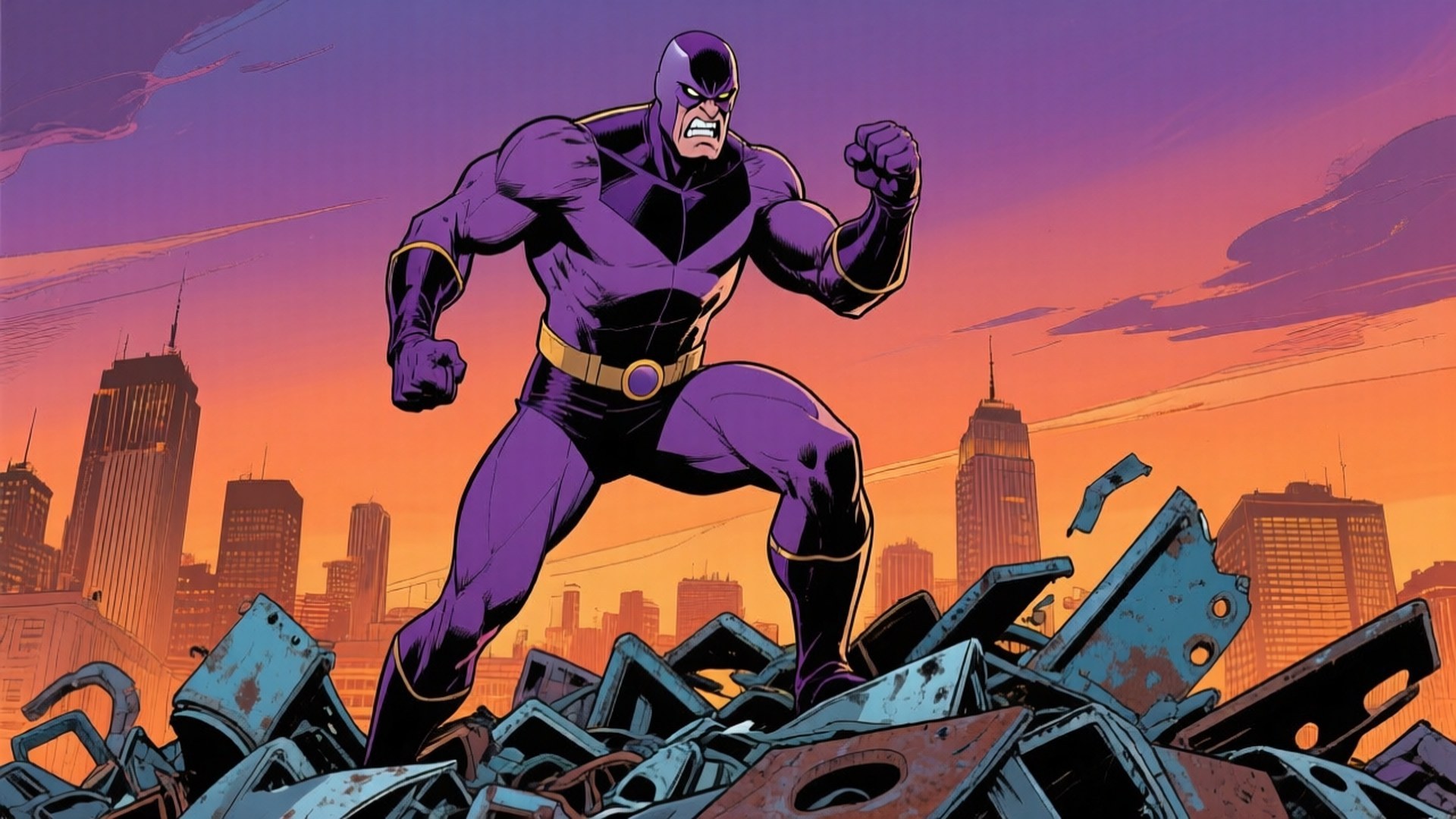 Magneto, purple-suited superhero, rubble, Full HD Desktop Wallpaper