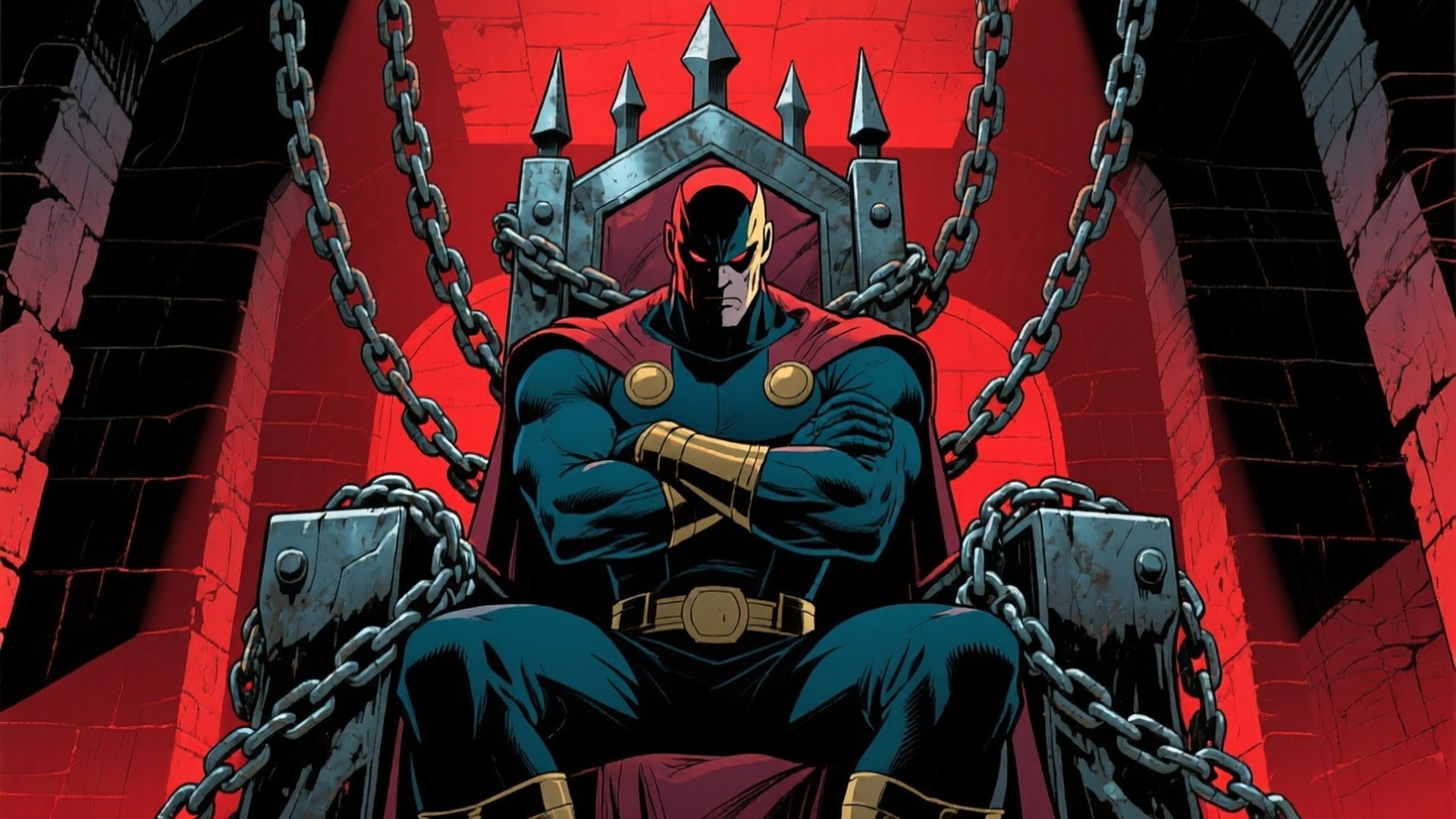 Magneto, metal throne, blue and red armor, Full HD Desktop Wallpaper