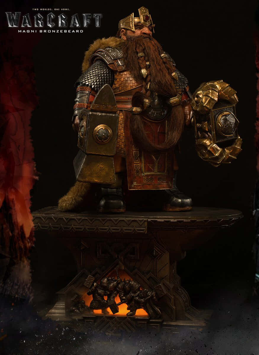 Magni Bronzebeard, bronze armor, glowing orange flames, SD Phone Wallpaper