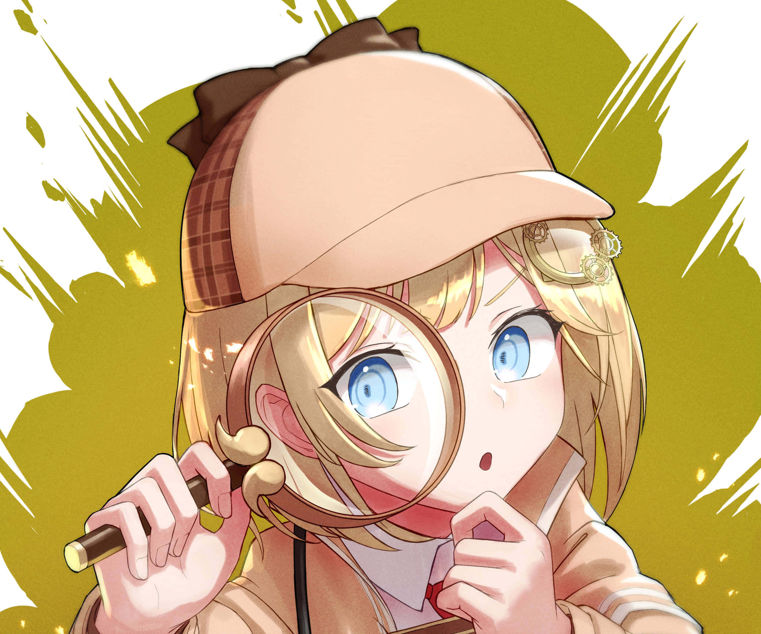 magnifying glass, anime girl, blue eyes, Full HD Desktop Wallpaper