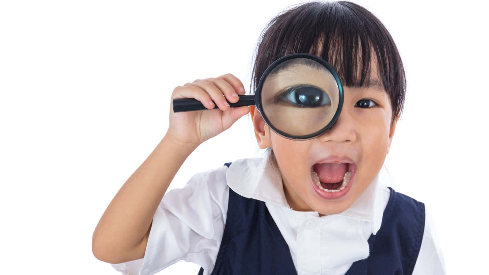 magnifying glass, school uniform, white background, HD Desktop Wallpaper