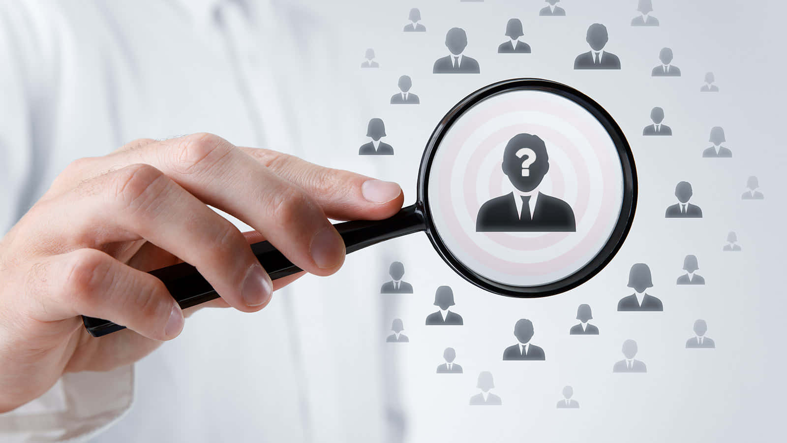 magnifying glass, question-marked person icon, generic user icons, HD Desktop Wallpaper