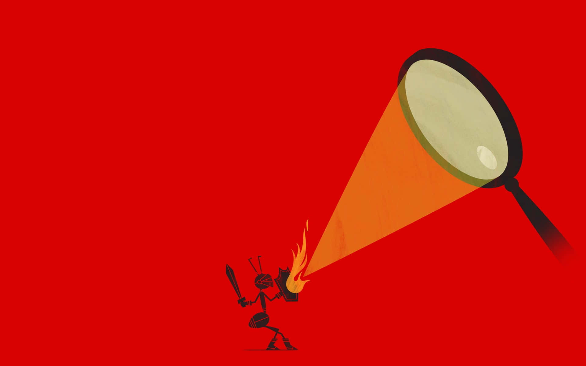 magnifying glass, black ant, flaming torch, Full HD Desktop Wallpaper
