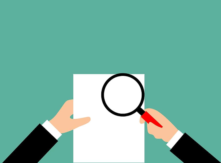 magnifying glass, blank white document, teal background, SD Desktop Wallpaper