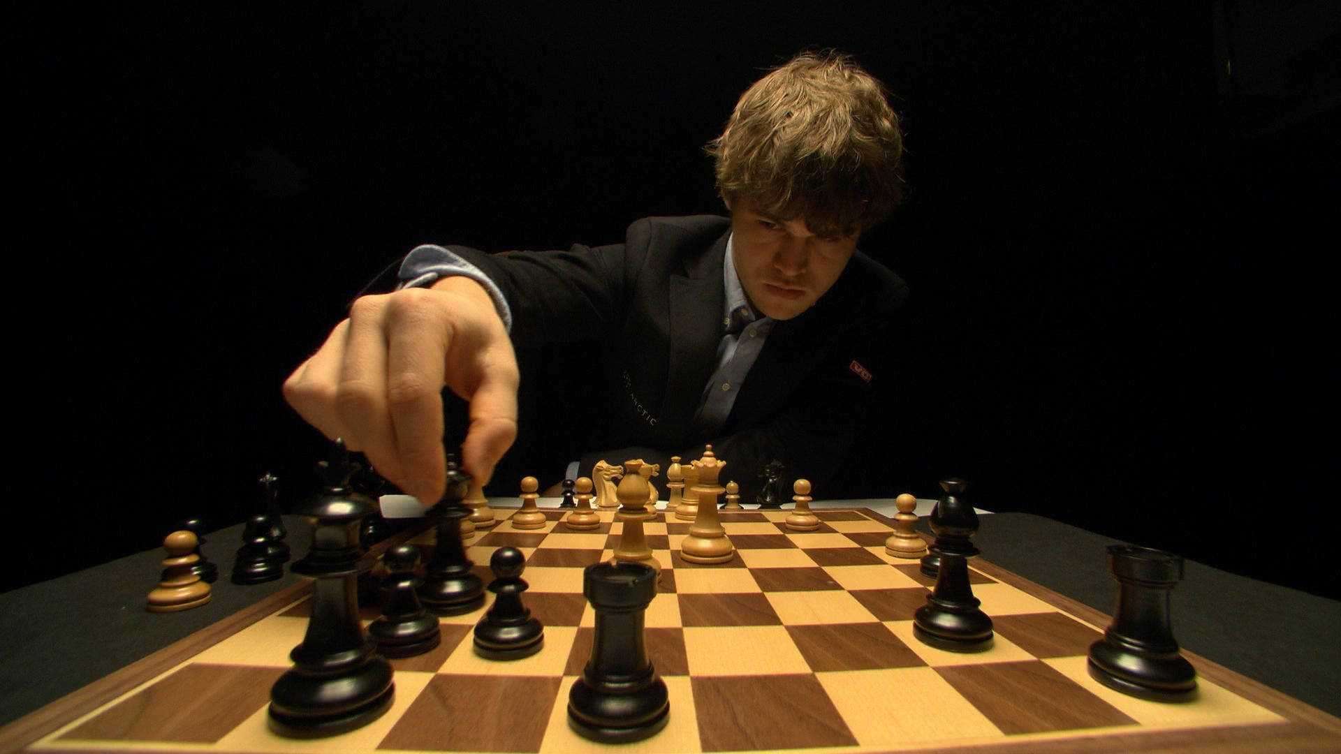 Magnus Carlsen, black pawn, wooden chessboard, Full HD Desktop Wallpaper