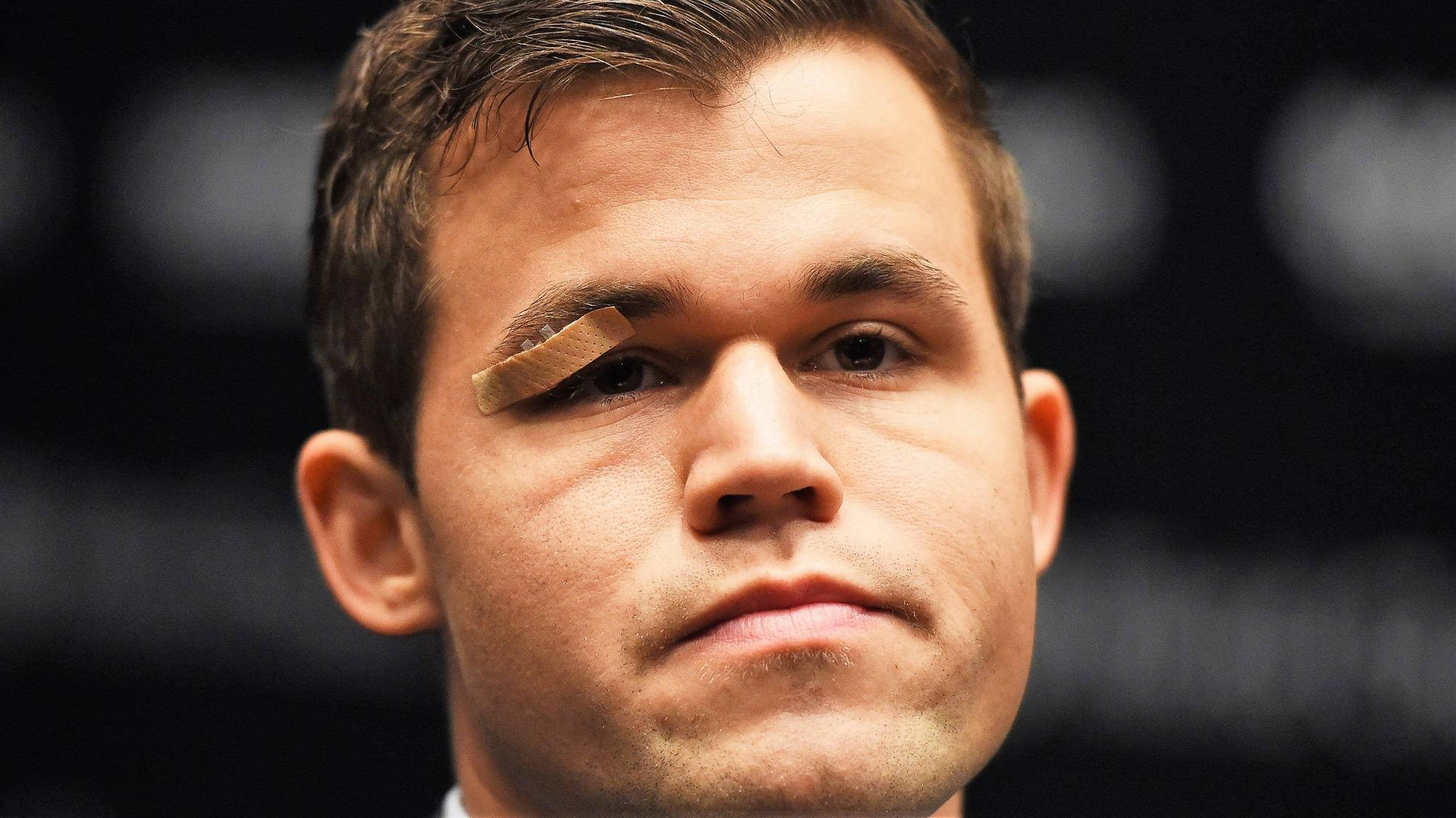 Magnus Carlsen, bandage over eyebrow, close-up, Full HD Desktop Wallpaper