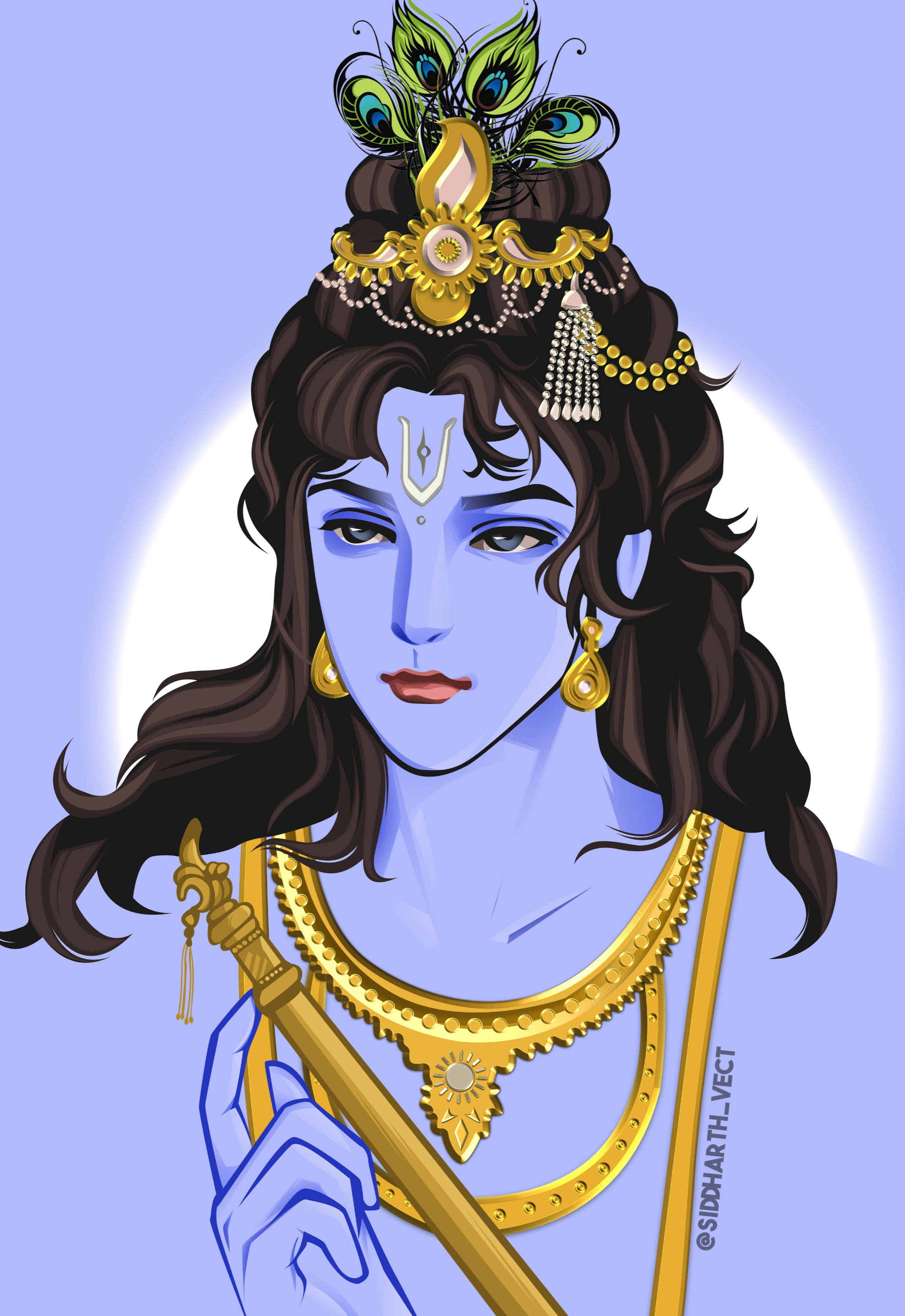 Mahabharat Krishna, blue-skinned deity, peacock feathers, 2K Phone Wallpaper
