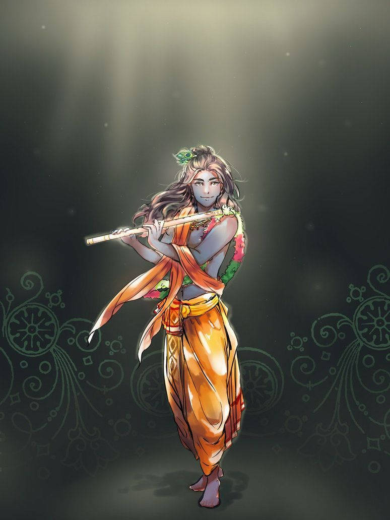 Mahabharat Krishna, blue skin, flute, SD Phone Wallpaper