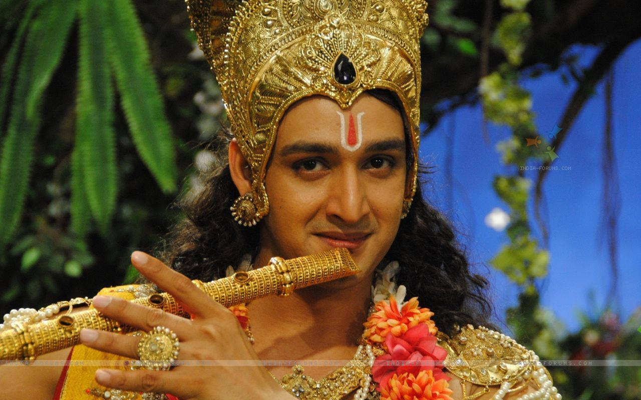 Mahabharat Krishna, flute, golden deity costume, HD Desktop Wallpaper
