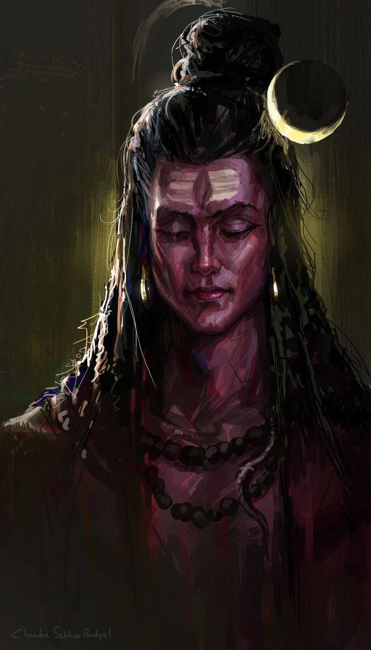 Mahadev, crescent moon, dark moody oil painting, HD Phone Wallpaper