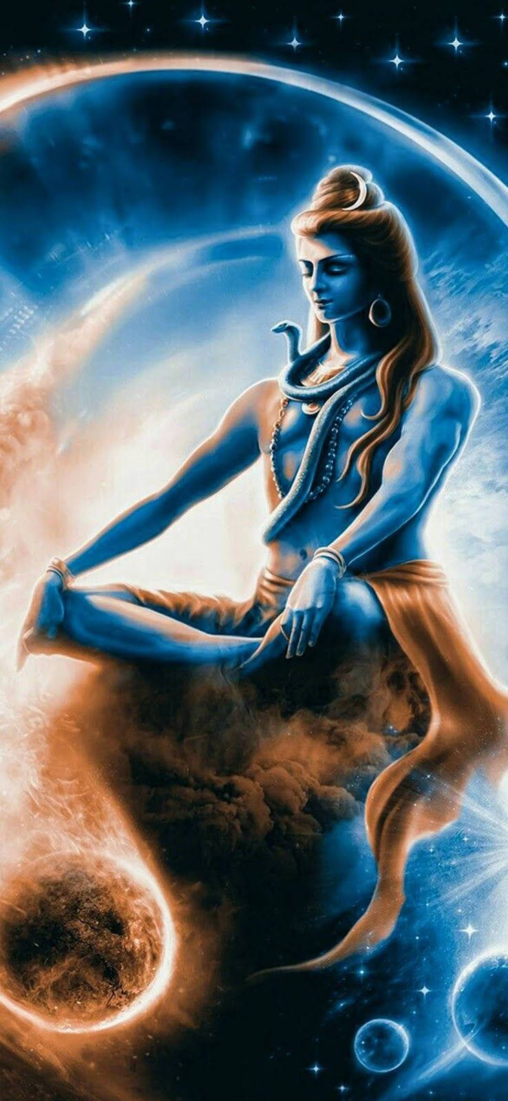 Mahadev, blue-skinned deity, cosmic swirls, HD Phone Wallpaper