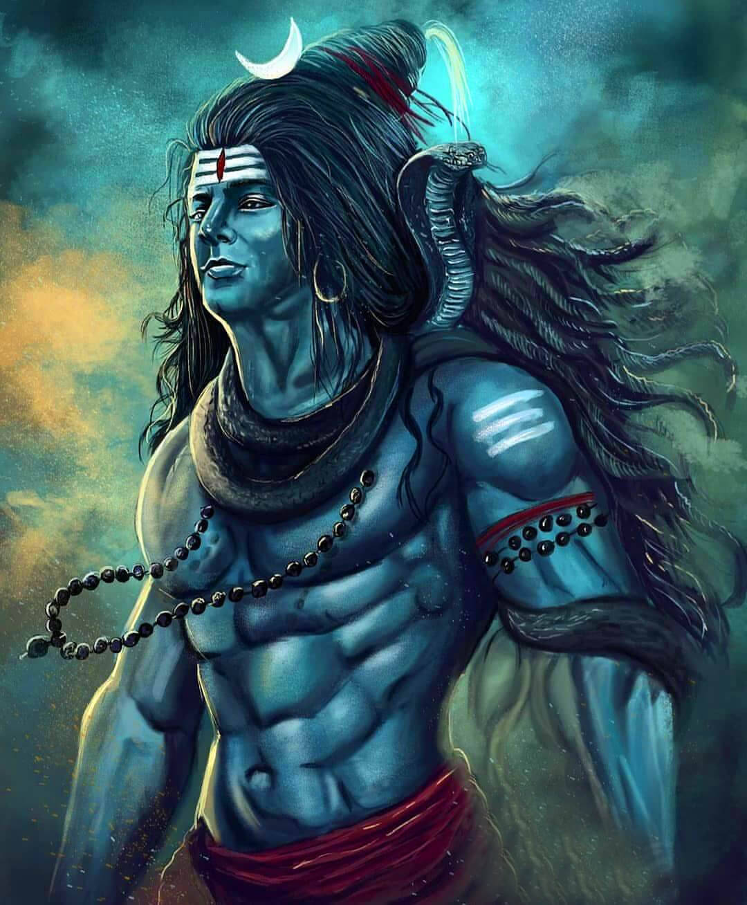 Mahadev, blue-skinned, crescent moon, HD Phone Wallpaper