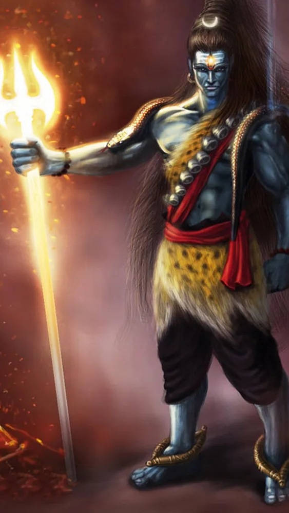 Mahadev Rudra Avatar, blue-skinned, long hair, SD Phone Wallpaper