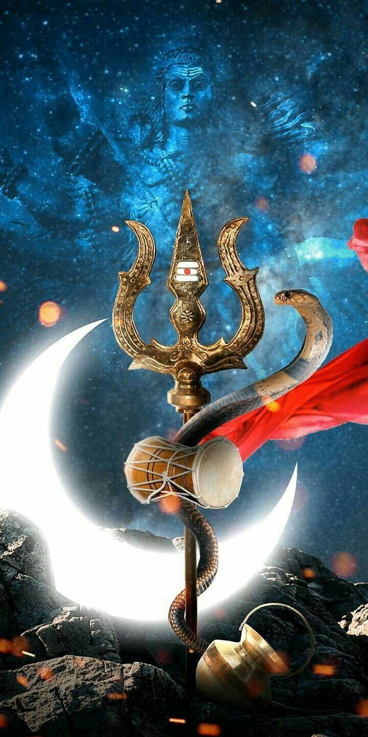 Mahadev Rudra Avatar, golden trident, coiled serpent, HD Phone Wallpaper