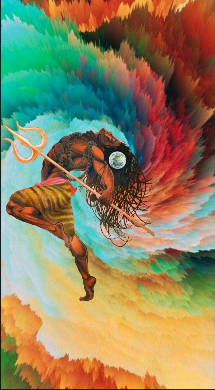Mahadev Rudra Avatar, moon in his hair, trident, HD Phone Wallpaper