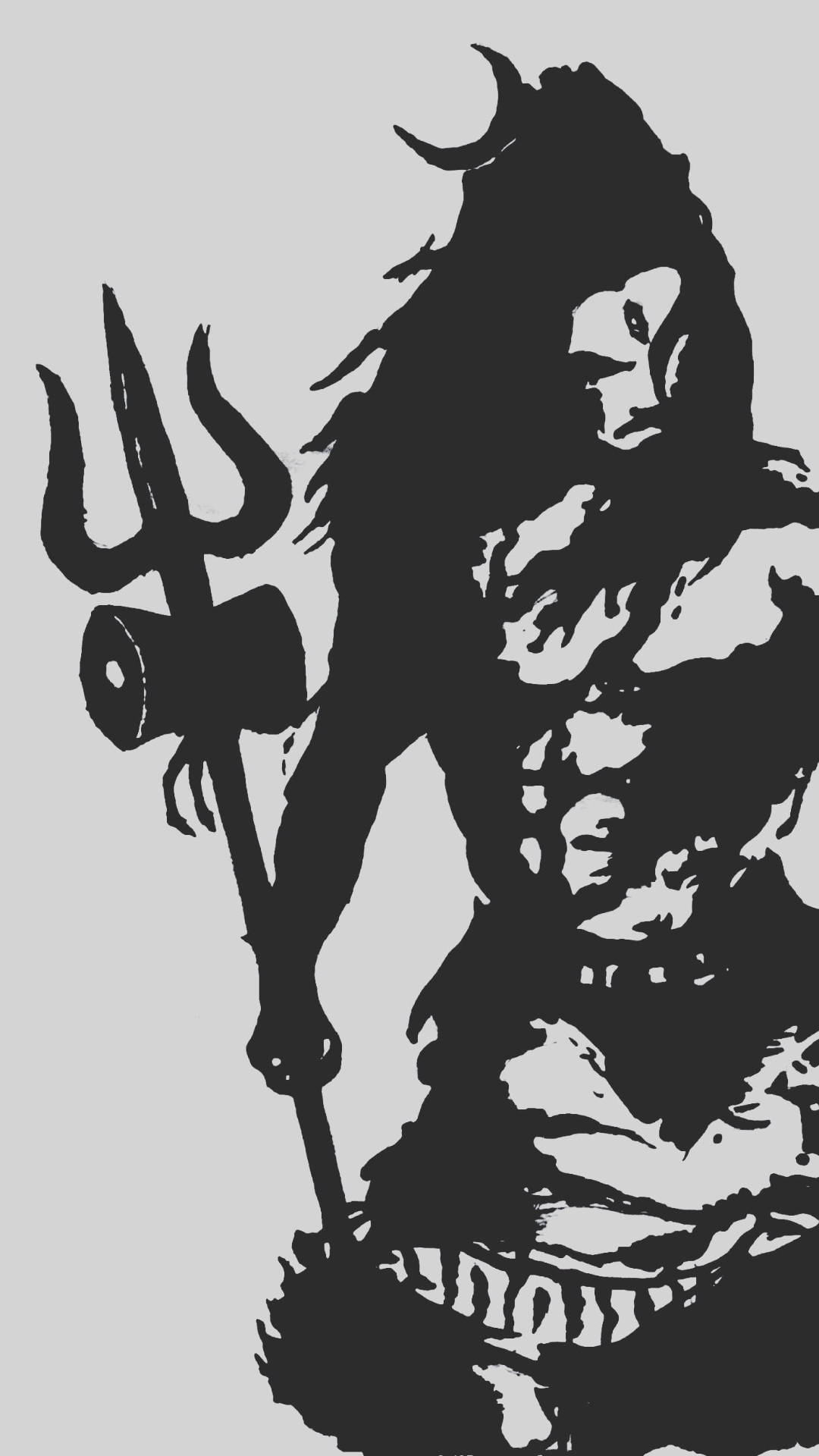 Mahadev Rudra Avatar, black outline, horned deity, Full HD Phone Wallpaper