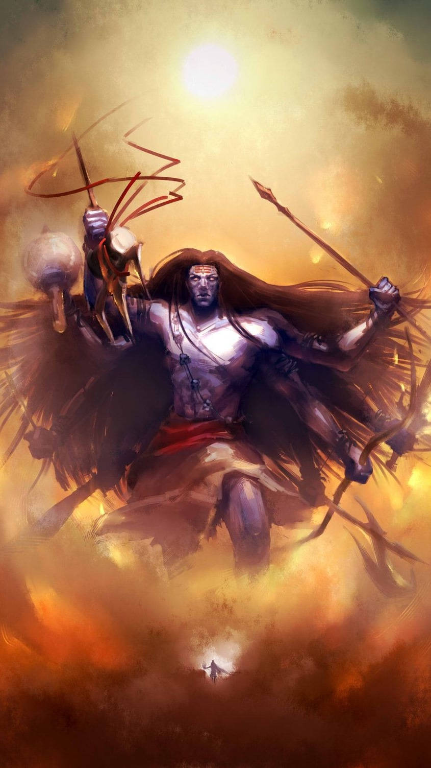 Mahadev Rudra Avatar, clouds, fiery sky, HD Phone Wallpaper