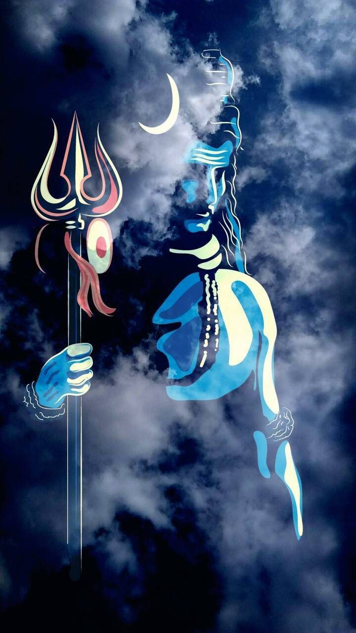 Mahadev Rudra Avatar, blue deity, crescent moon, HD Phone Wallpaper