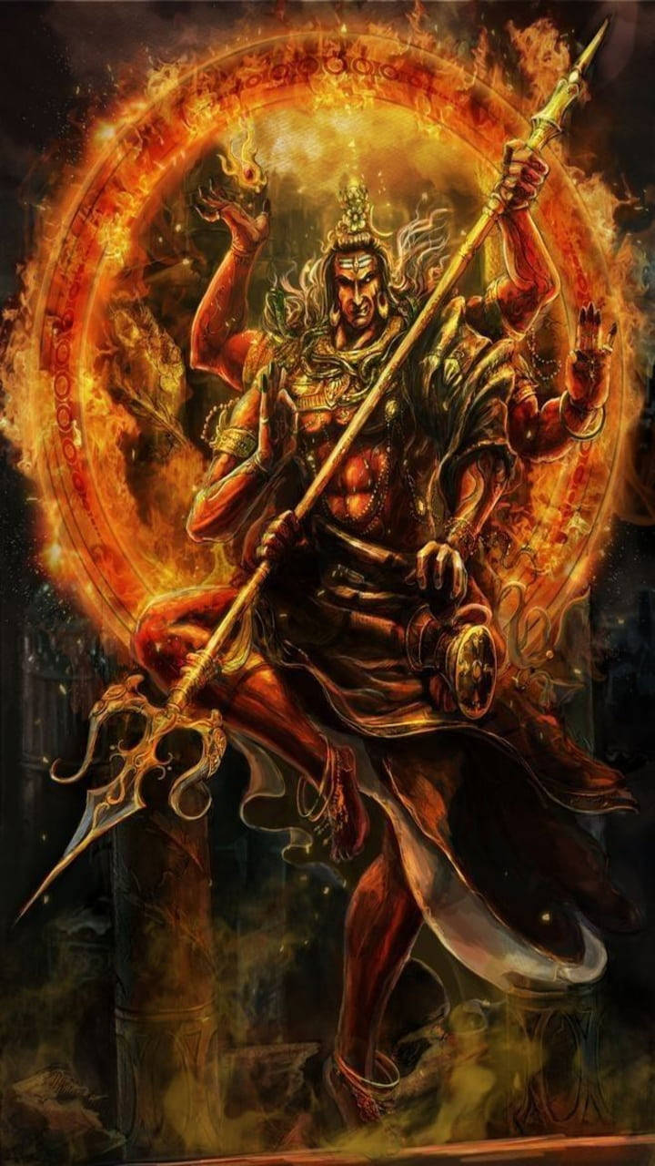 Mahadev Rudra Avatar, flaming halo, trident, HD Phone Wallpaper