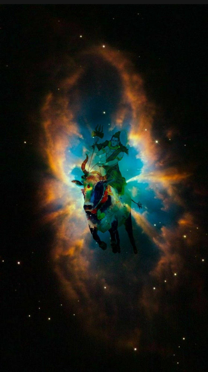 Mahadev Rudra Avatar, cow, cosmic nebula, HD Phone Wallpaper