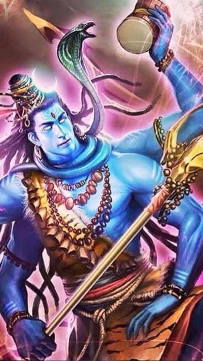 Mahadev Rudra Avatar, blue-skinned, cobra crown, SD Phone Wallpaper