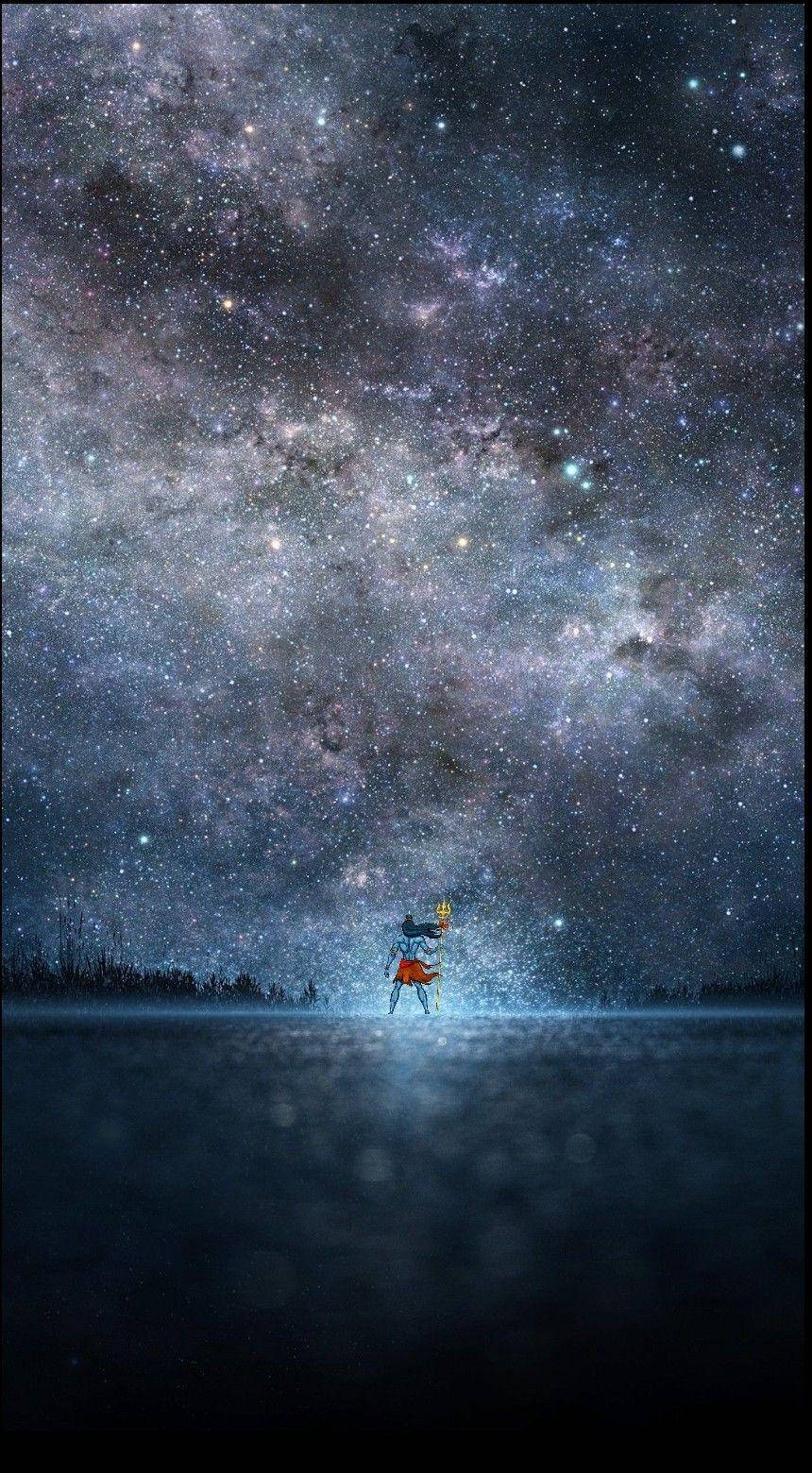 Starry Mahadev Rudra Avatar Phone, frozen lake, vast starry night sky, HD Phone Wallpaper