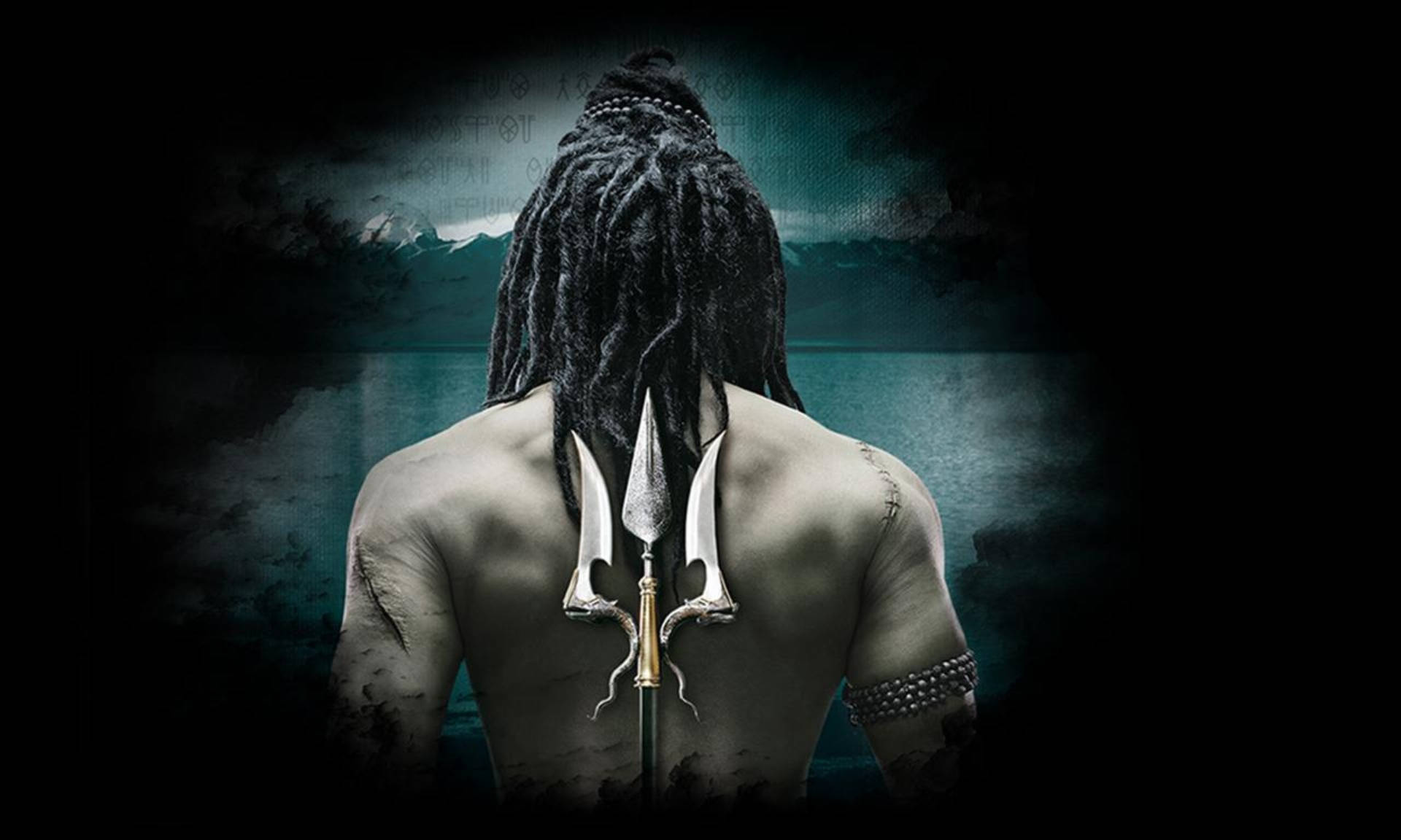 Mahadev Rudra Avatar, trident, stormy sea, Full HD Desktop Wallpaper