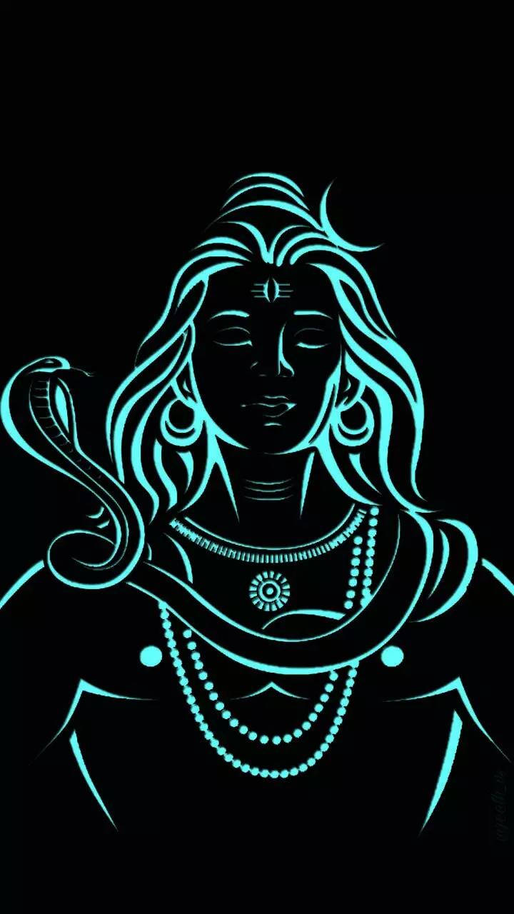 Blue Mahadev Rudra Avatar, glowing cyan line-art illustration, serene deity, HD Phone Wallpaper