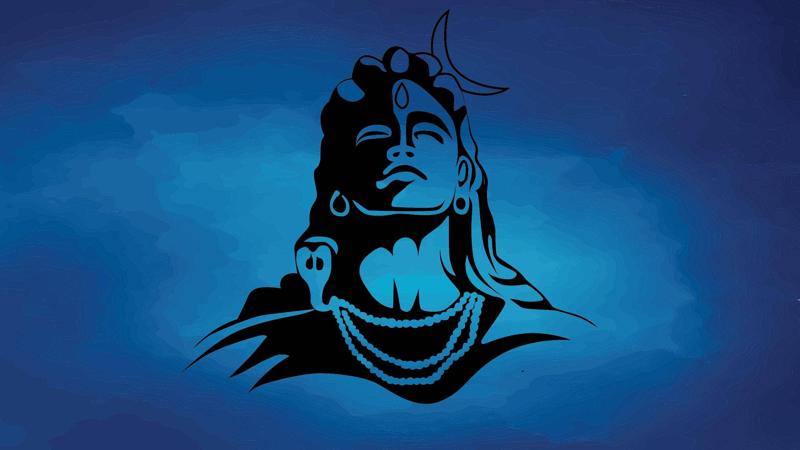 Mahadev HD Blue, crescent moon crown, beads, 2K Desktop Wallpaper