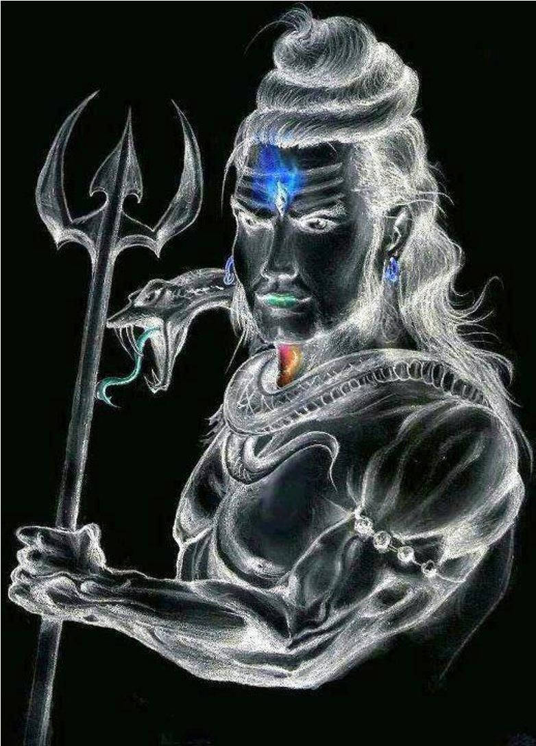 Mahadev, glowing black deity, white hair, SD Phone Wallpaper