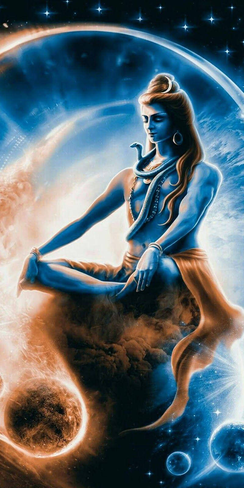 Mahadev Galaxy, blue-skinned deity, cosmic swirls, HD Phone Wallpaper