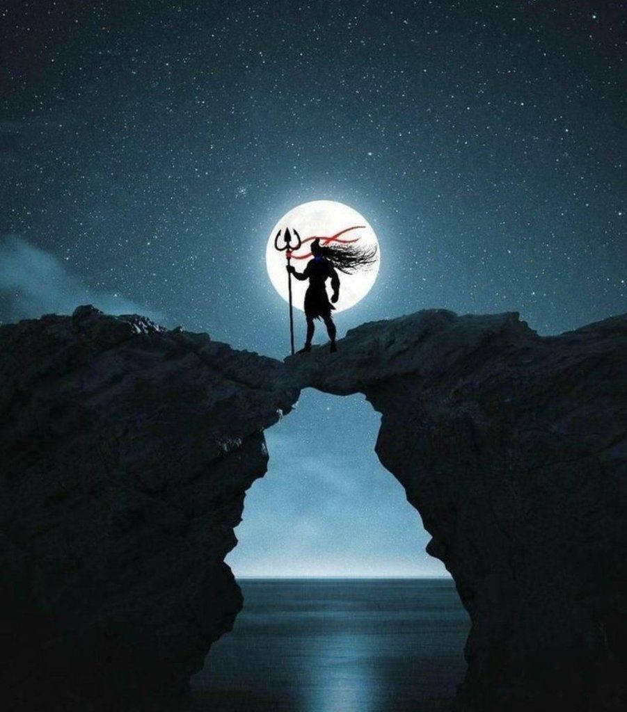 Mahadev, silhouette, moonlit rock arch, SD Phone Wallpaper
