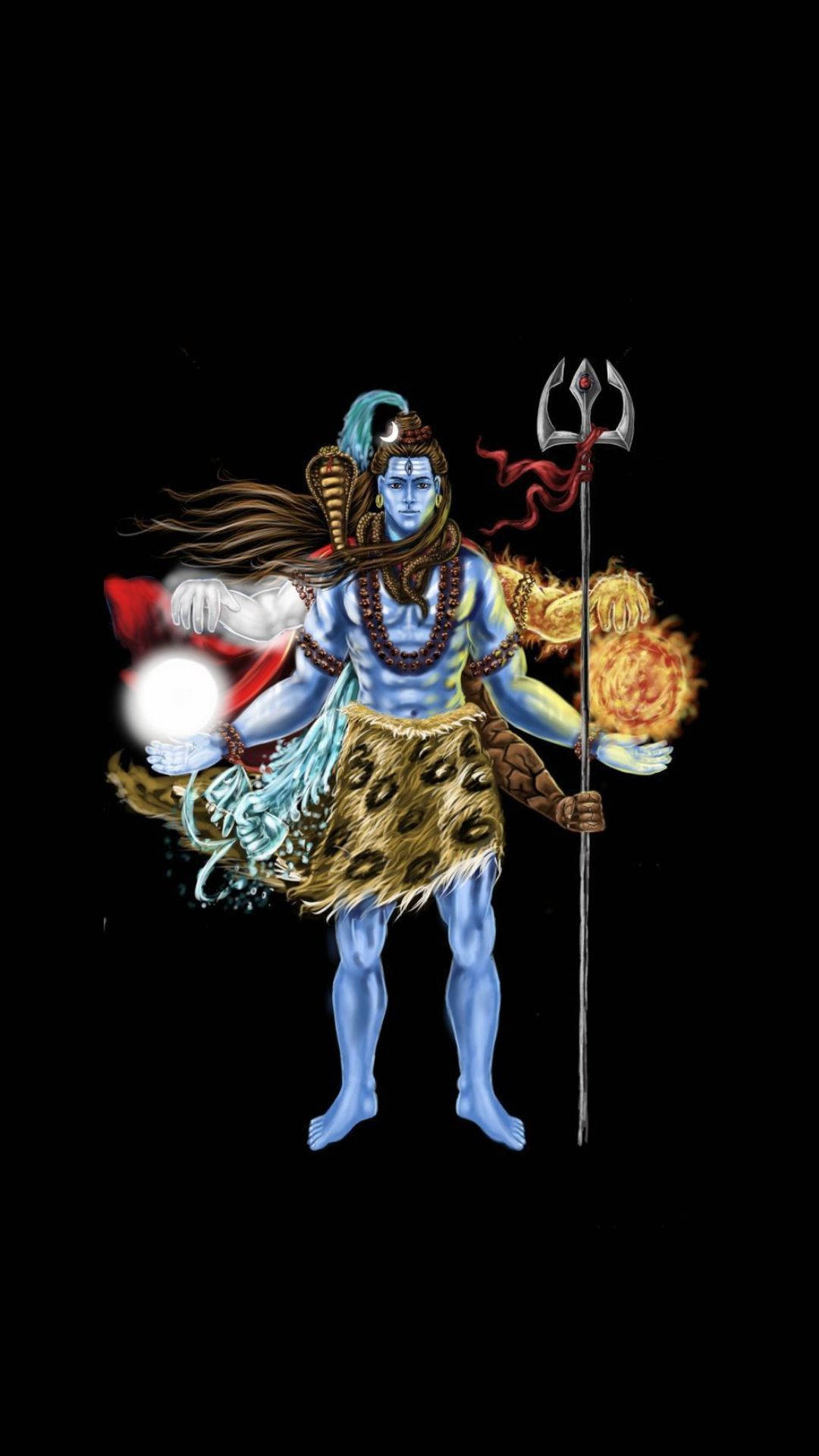 Mahakal Angry, blue-skinned Hindu deity, multiple arms, Full HD Phone Wallpaper
