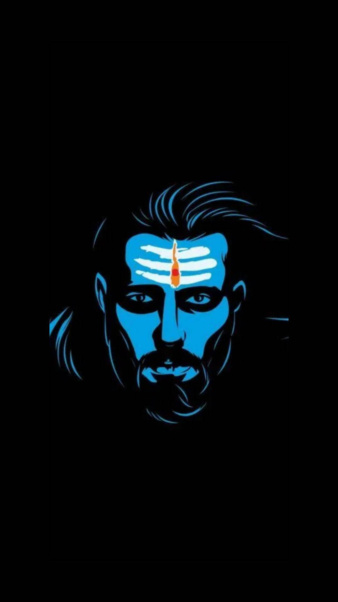 Mahakal Angry Face, blue face, white horizontal marks, Full HD Phone Wallpaper