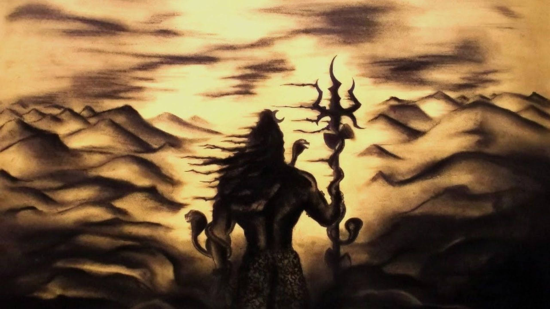 Mahakal Angry, mountains, golden sunset, Full HD Desktop Wallpaper