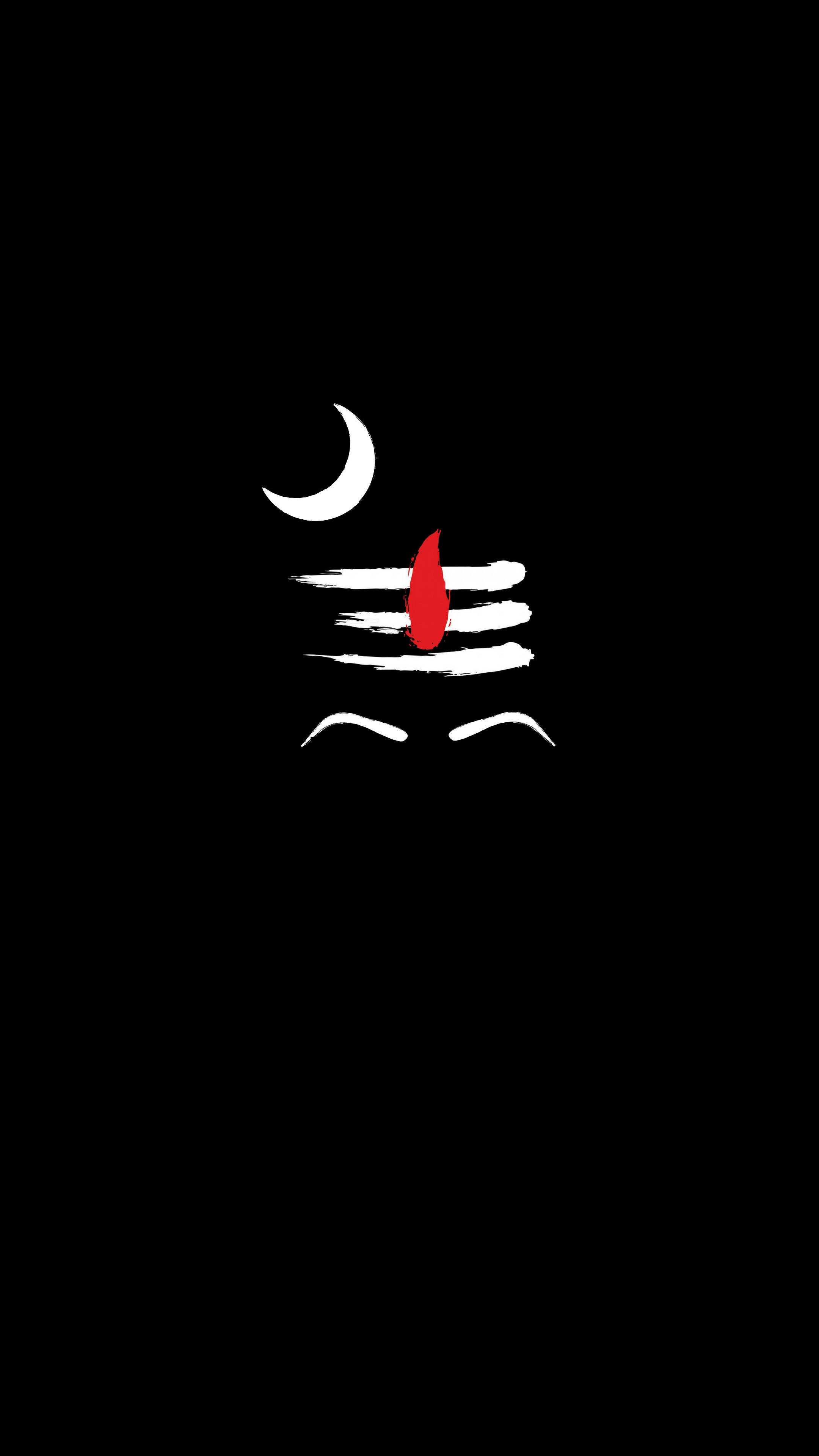 Mahakal Logo, white crescent moon, red tilak, 4K Phone Wallpaper