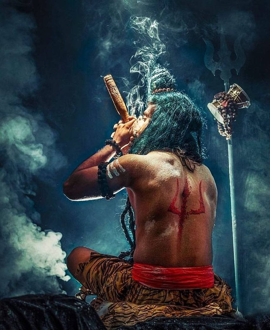 Mahakal Smoking, blue hair, red tilak, SD Phone Wallpaper