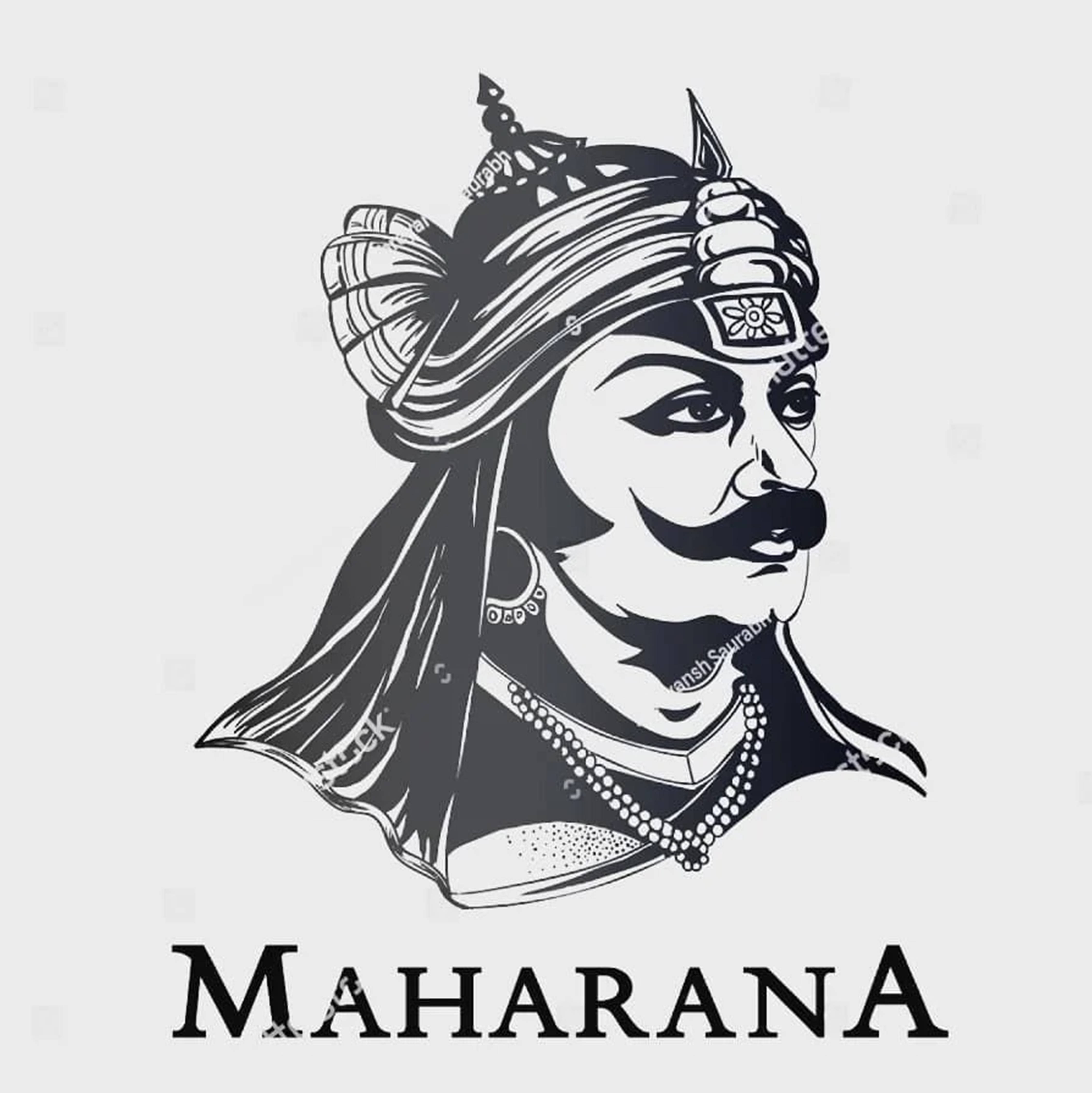 Maharana Pratap, minimalist illustration, black and white, 4K Phone Wallpaper