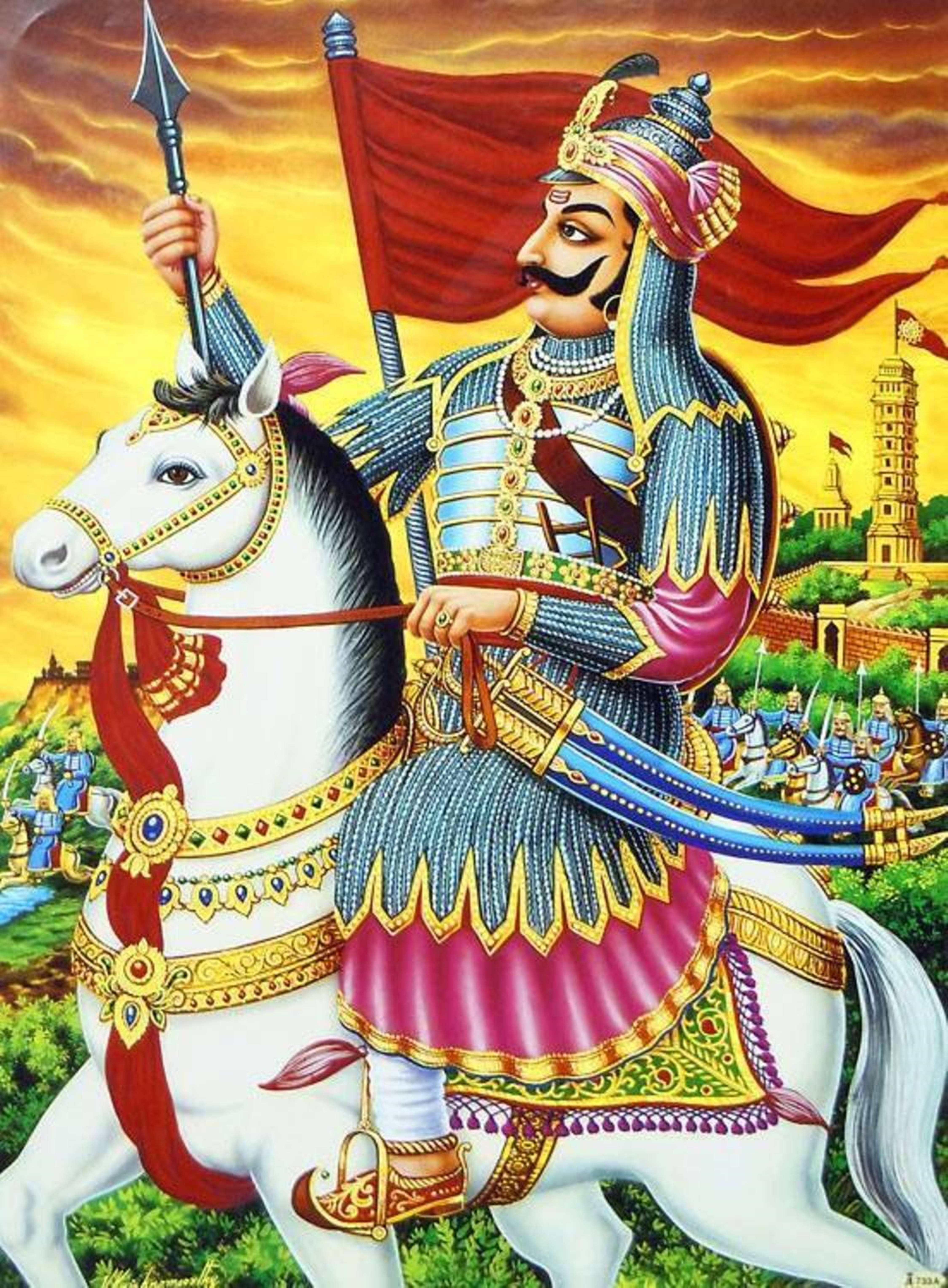 Maharana Pratap, white horse, spear, 5K Phone Wallpaper