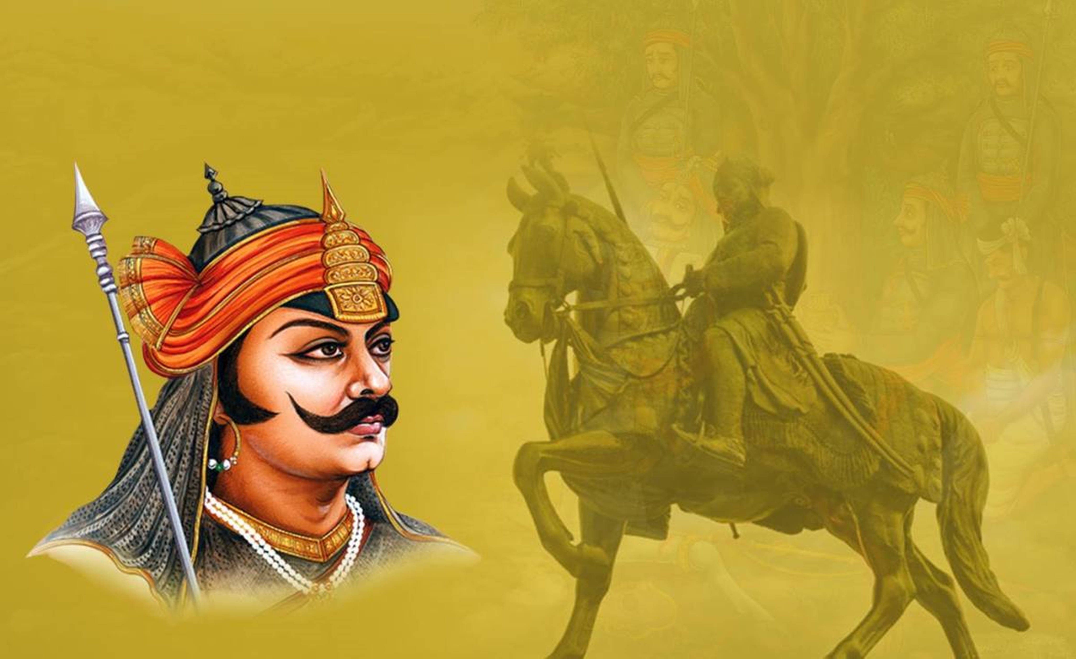 Maharana Pratap, ornate turban, spear, 4K Desktop Wallpaper
