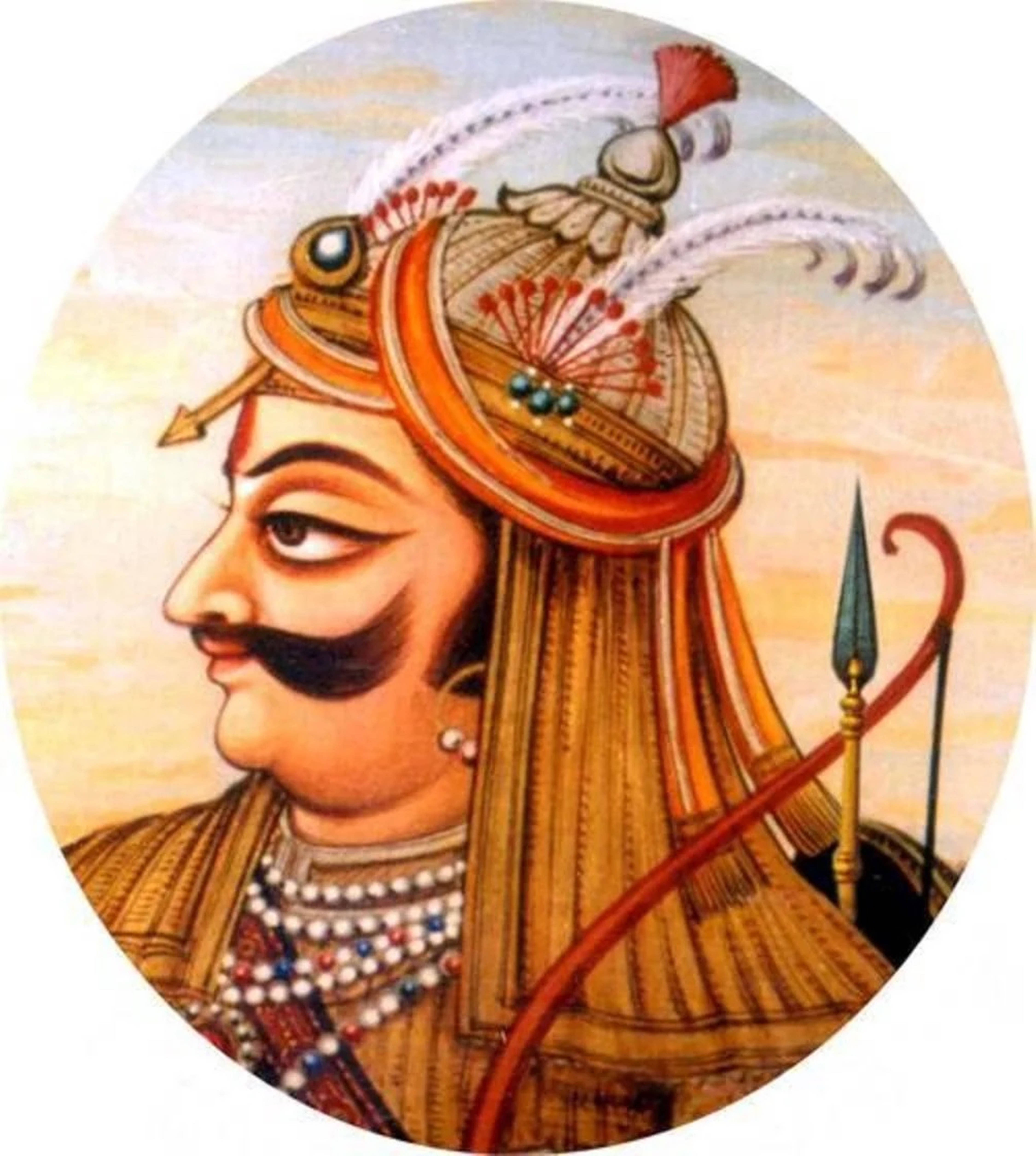 Maharana Pratap, ornate golden armor, feathered crown, 4K Phone Wallpaper