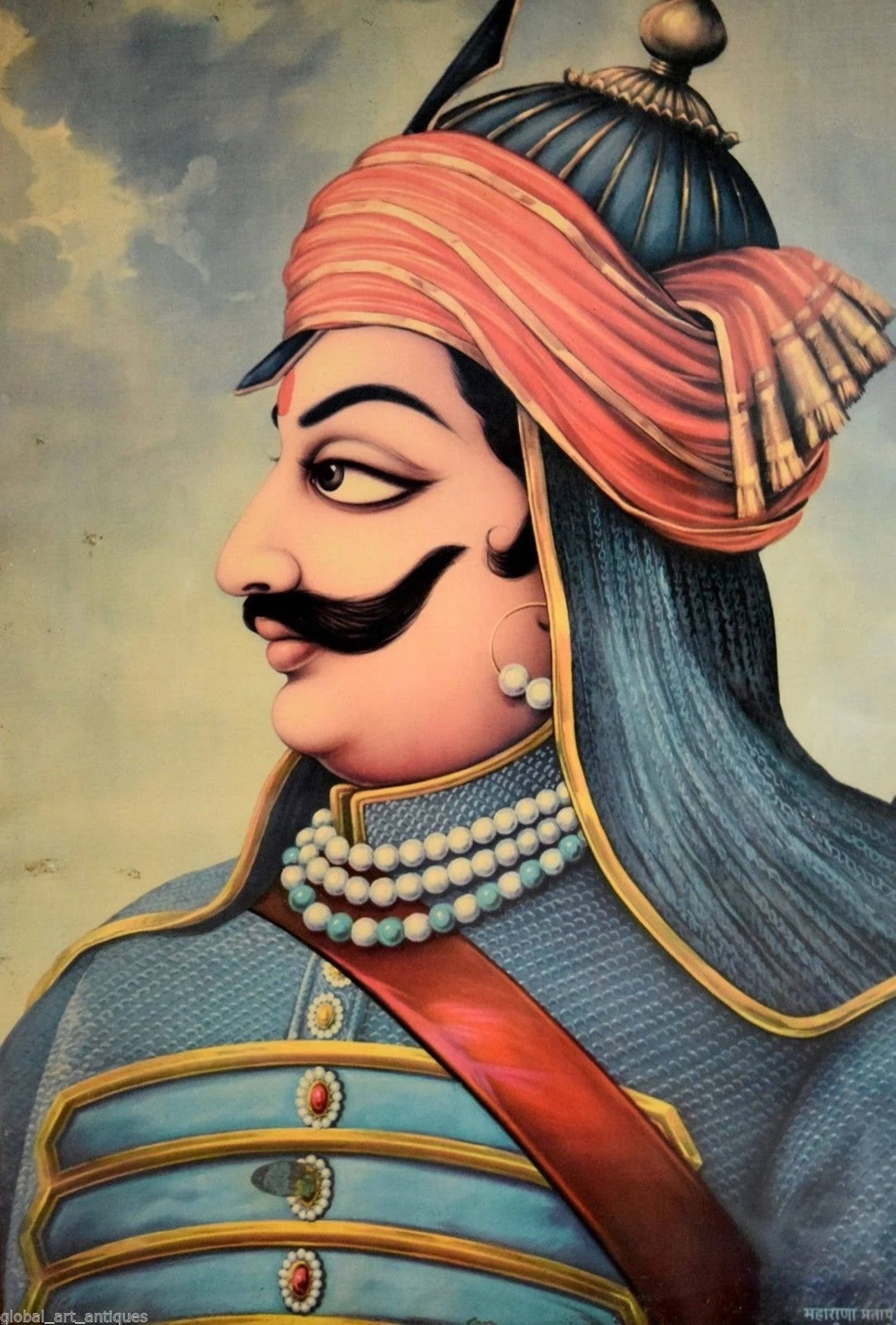 Maharana Pratap, blue uniform, red turban, 5K Phone Wallpaper