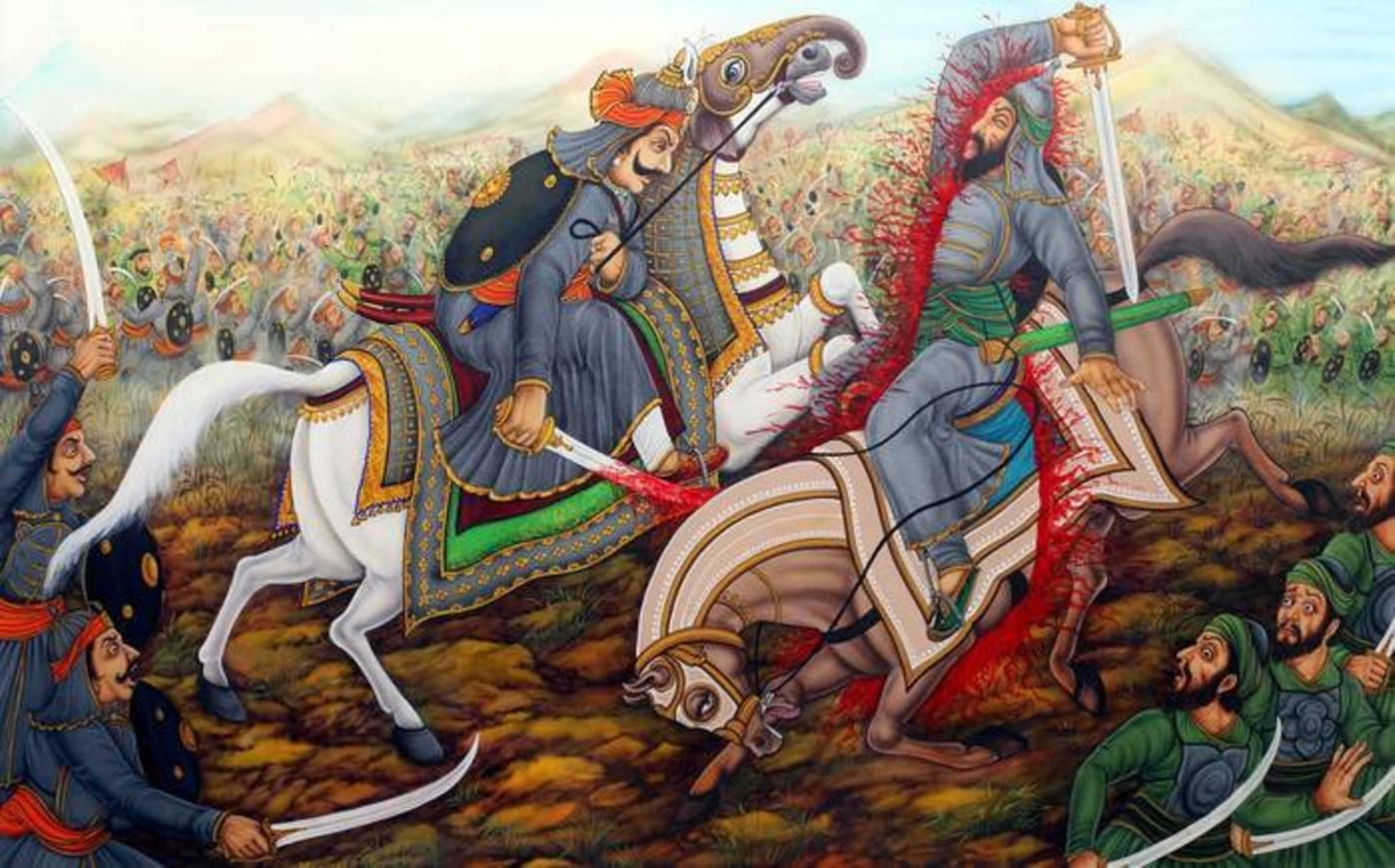 Maharana Pratap, battlefield, ornate horses, 4K Desktop Wallpaper