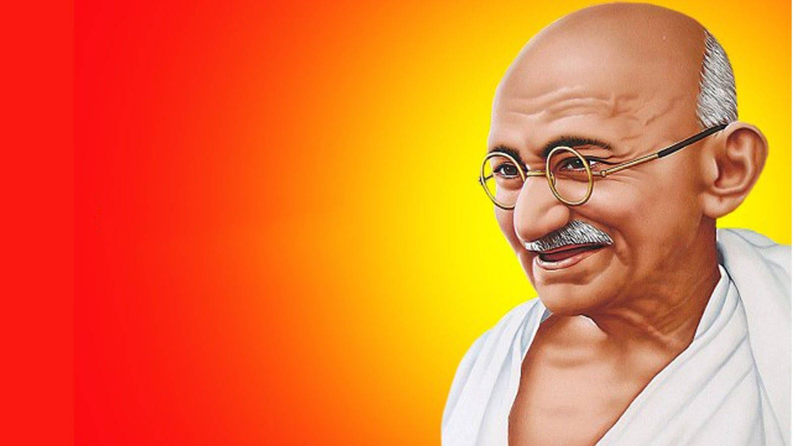 Mahatma Gandhi, pastel portrait, radiant red and yellow gradient background, HD Desktop Wallpaper