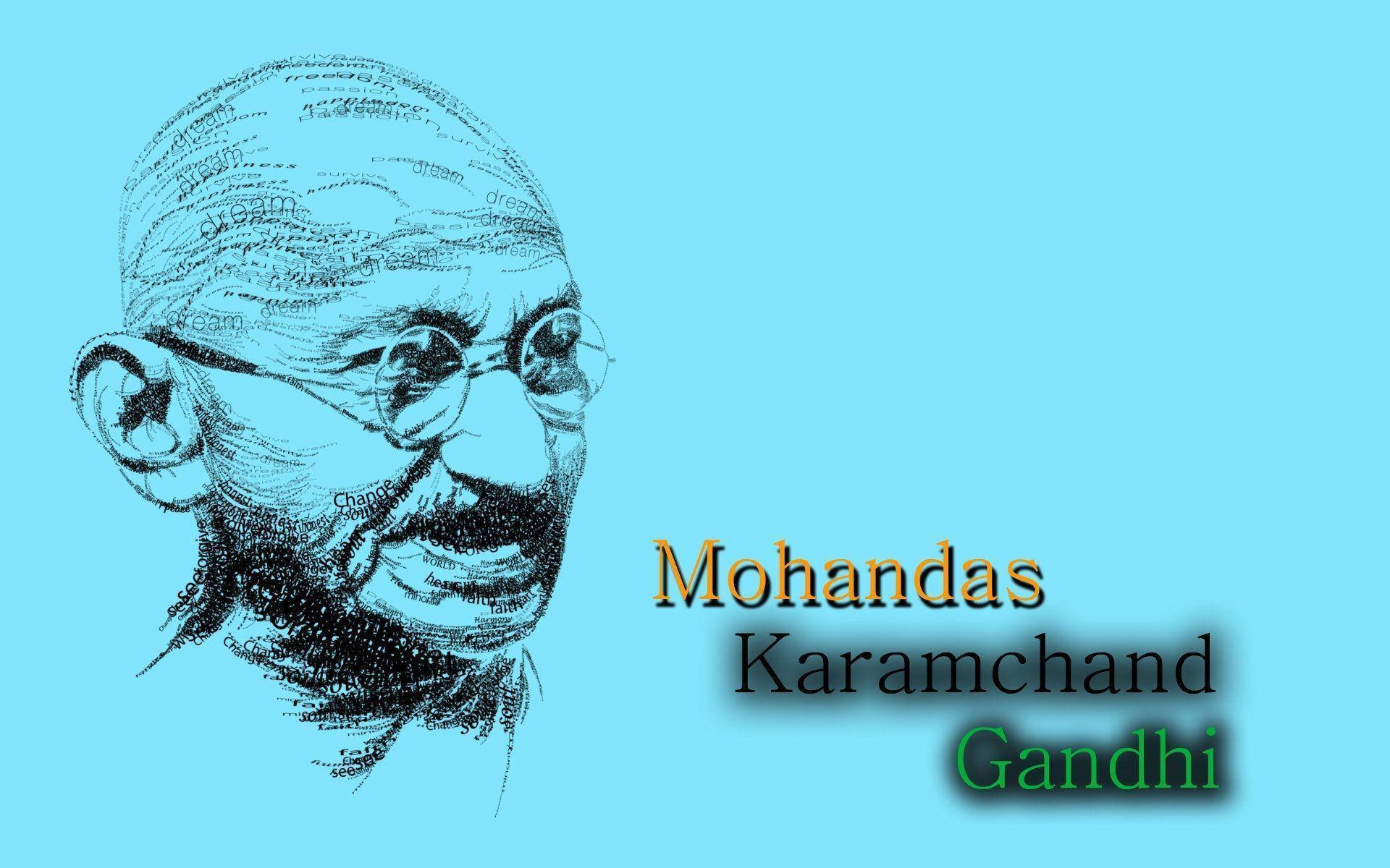 Mahatma Gandhi, monochrome portrait, black text, Full HD Desktop Wallpaper