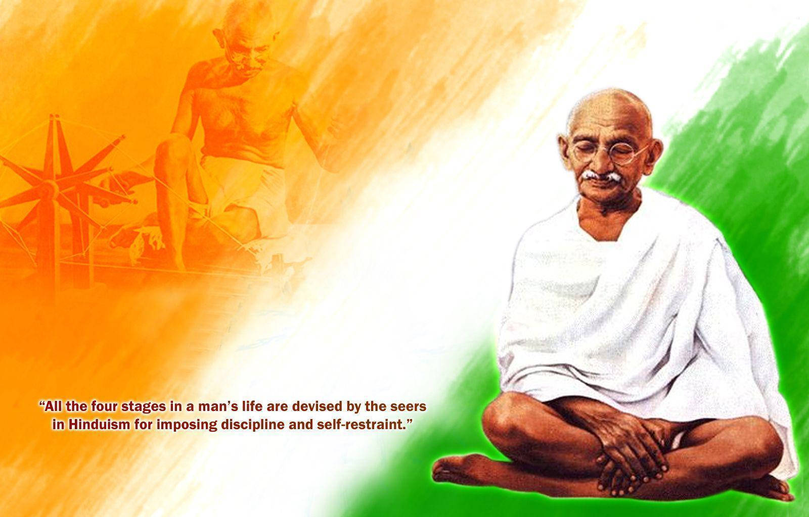 Mahatma Gandhi, white dhoti, Indian flag colors, HD Desktop Wallpaper