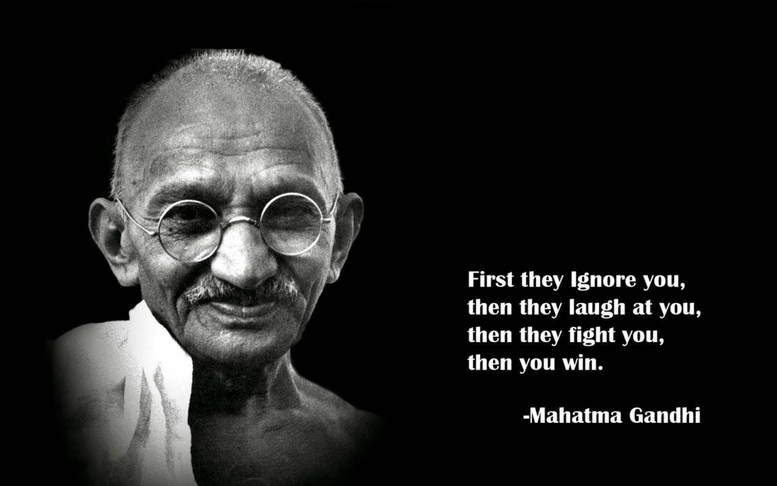 Mahatma Gandhi, black and white portrait, quote about perseverance, HD Desktop Wallpaper
