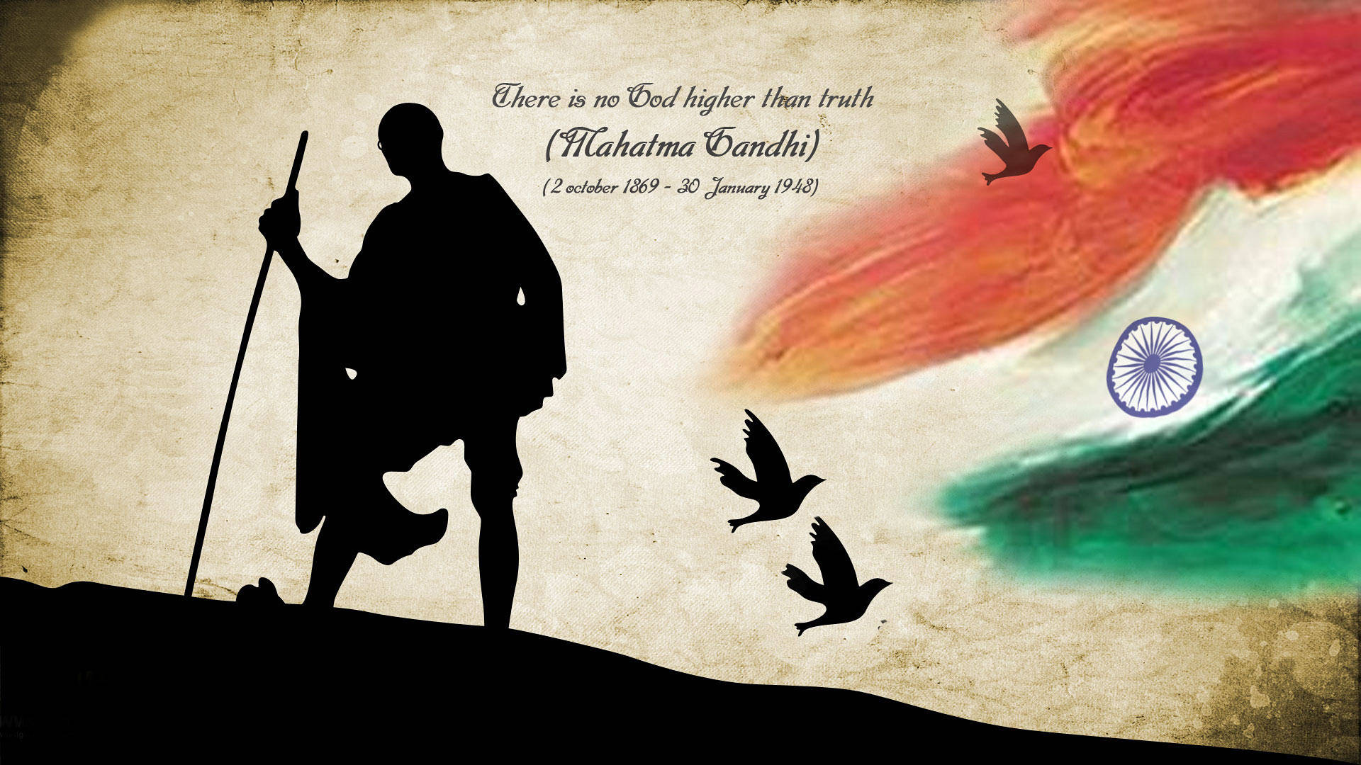 Mahatma Gandhi, Indian flag colors, silhouette, Full HD Desktop Wallpaper