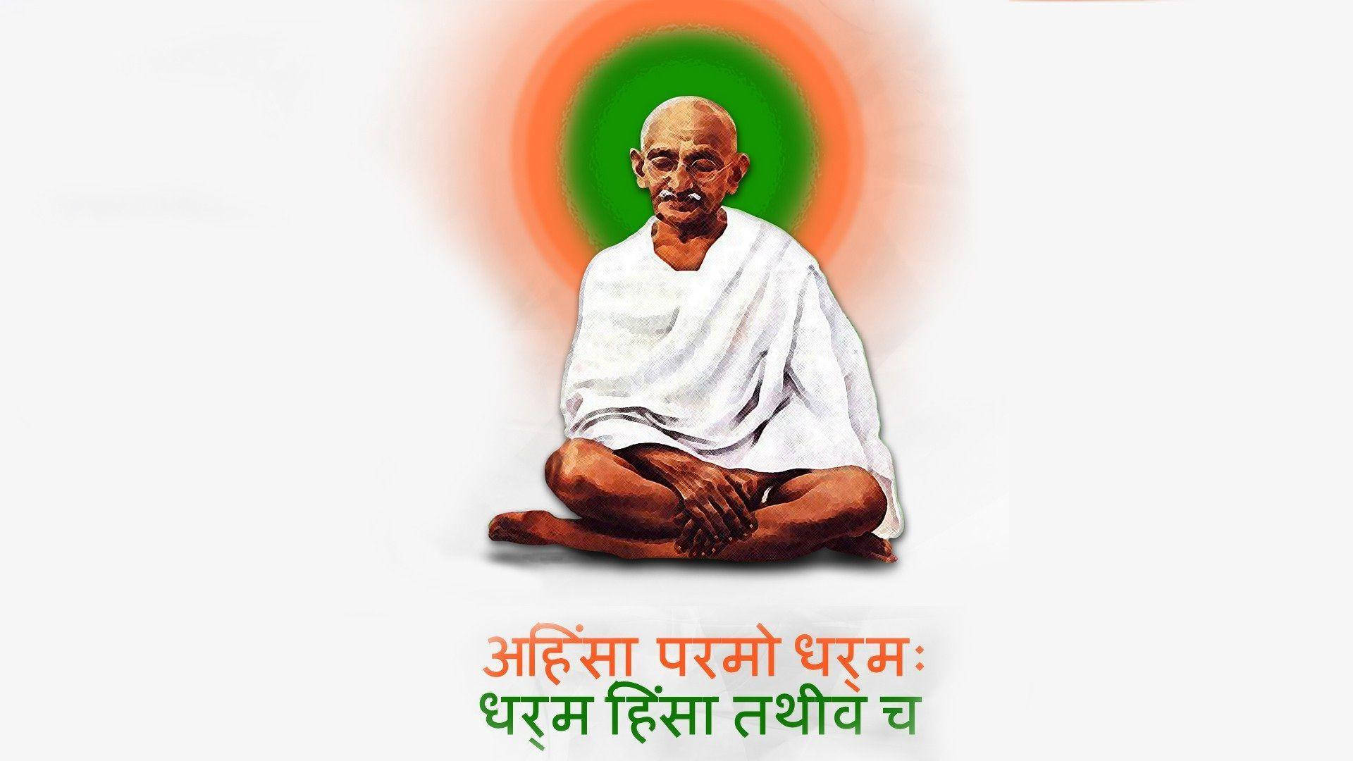 Mahatma Gandhi, white robe, orange and green halo, Full HD Desktop Wallpaper